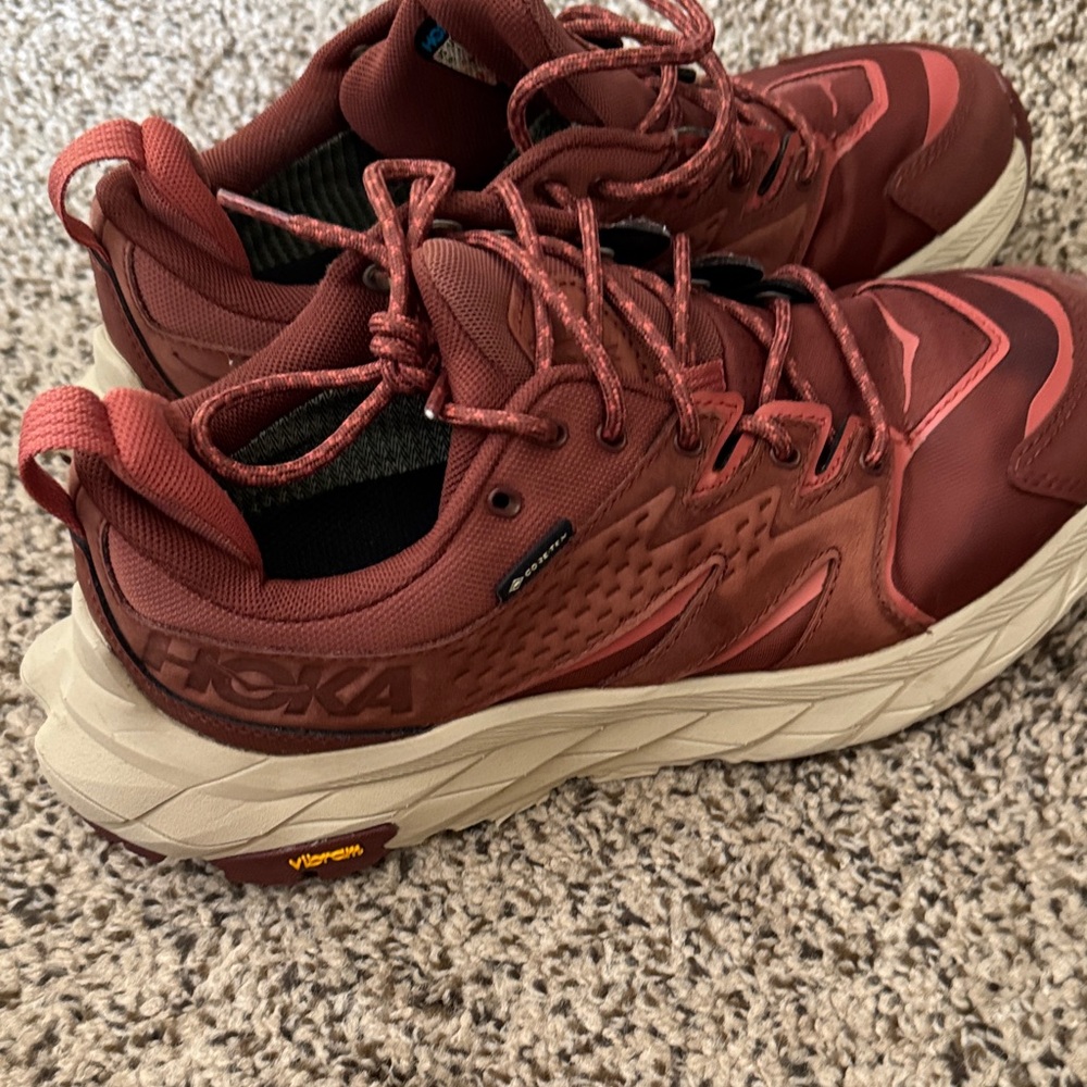 Hoka Burgundy and Cream Trail Running Sneakers